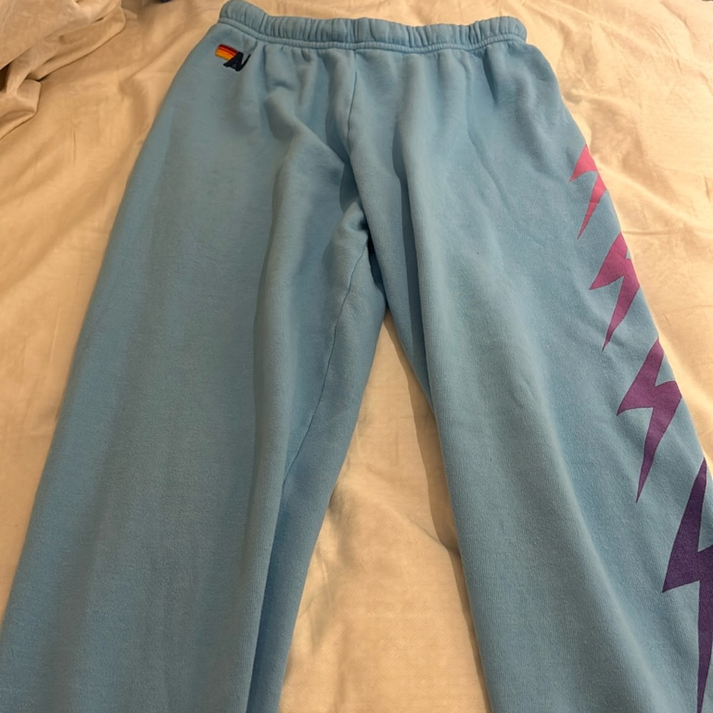 Aviator nation 4 lighting bolt blue sweatpants size: medium only a light flaw